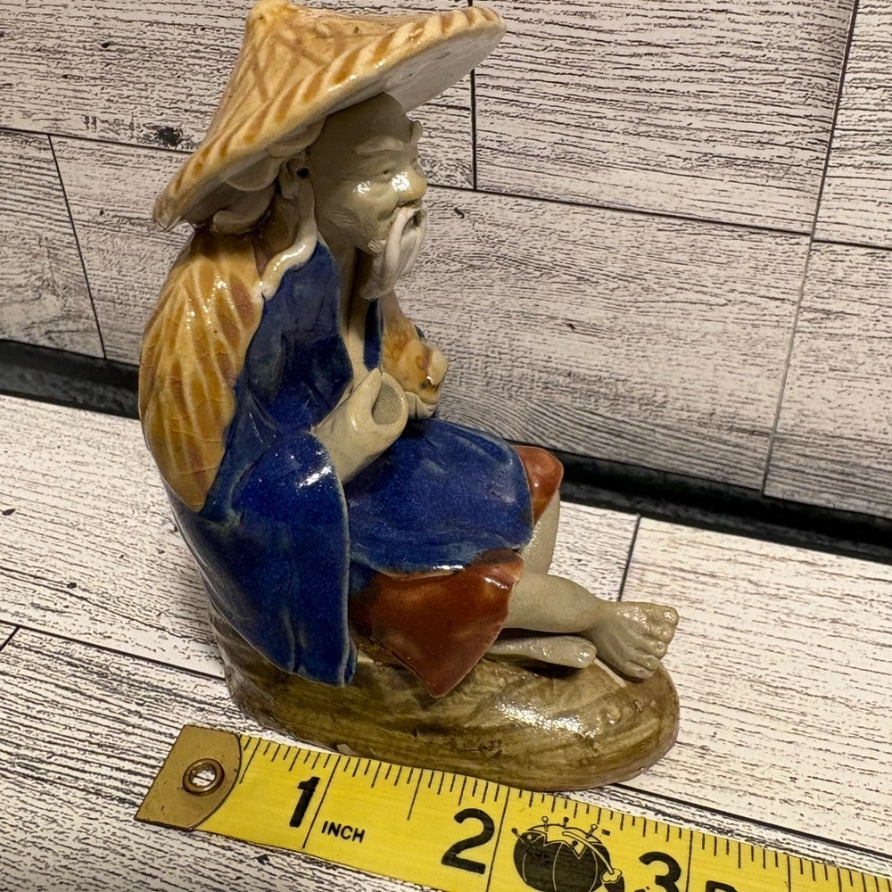Source Unknown Ceramic Elderly Man Figurine in Blue and Brown